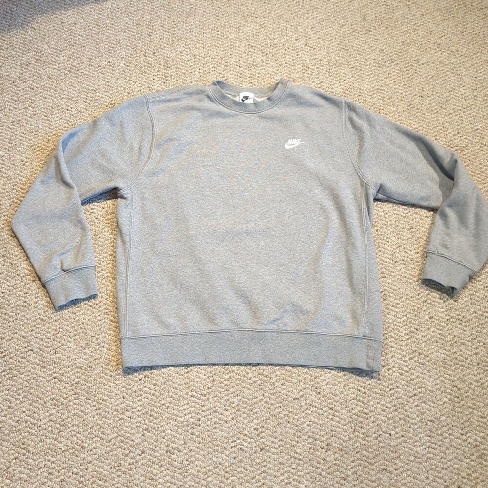 Nike Sportswear Club Fleece Crew Neck Pullover Sweatshirt Mens Large Gray Active